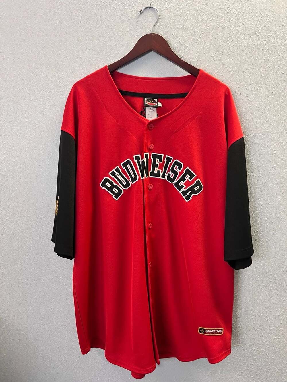 Vintage Budweiser Baseball Jersey XXL Game Time Red  Button Up Y2K Beer 0318